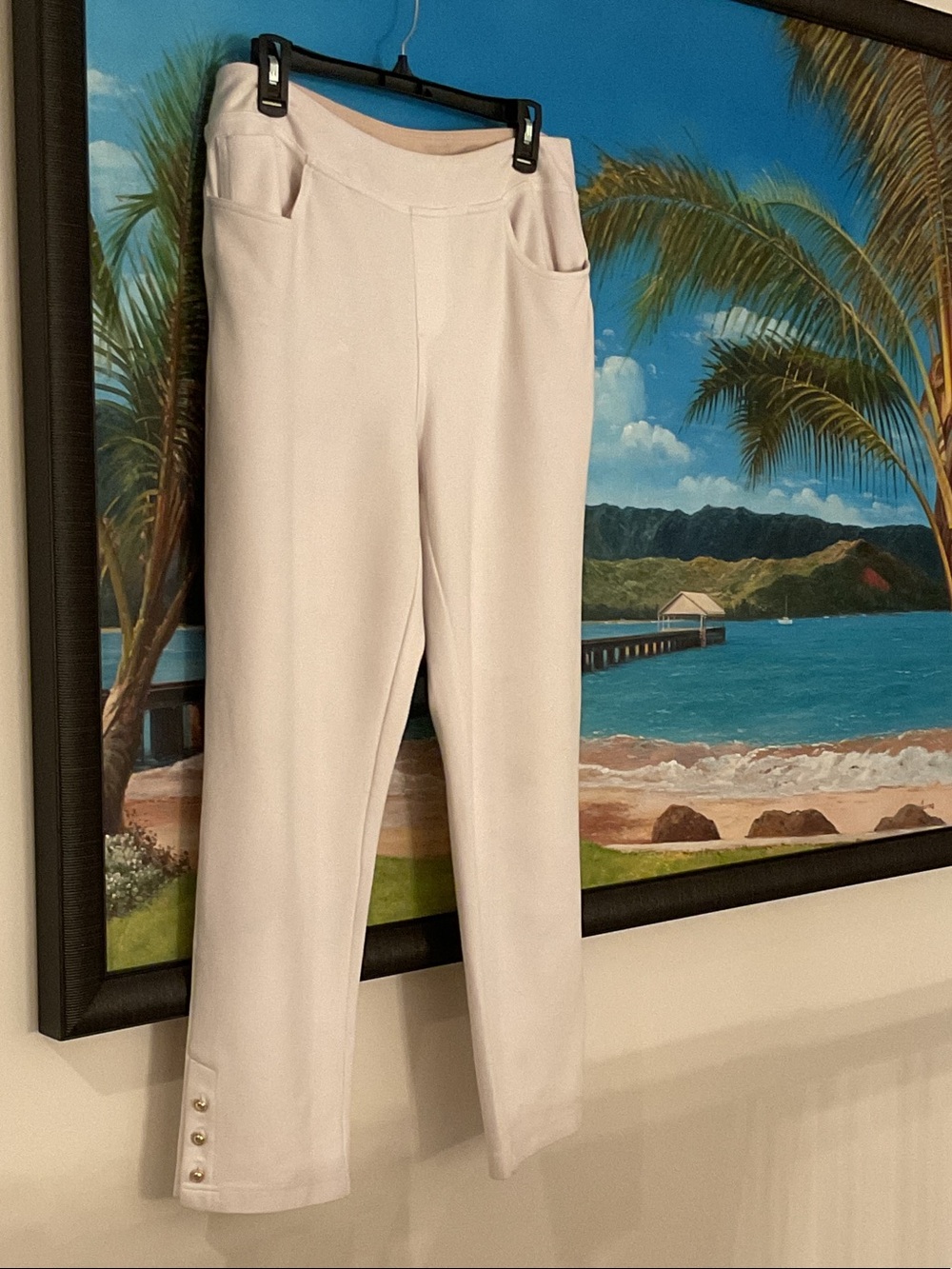 Belle by Kim Gravel Cream Straight-Leg Ankle Pants with Button Detail